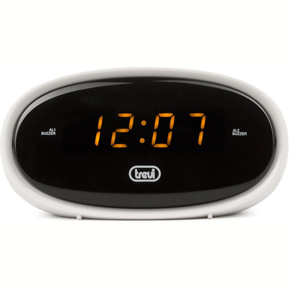 241856 - TREVI EC 880 - Orë alarmi pranë shtratit me ekran LED, orë dixhitale me dy alarme të programueshme, zile elektronike, funksion errësues dhe shtyrjeje, ndarje kundër errësimit, e bardhë