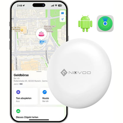 266882 - NOVOO Etiketë Ndjekëse e Portofolit Inteligjent për Apple & Google Find My, Lokator Mini Bluetooth 80dB, Bateri e Zëvendësueshme, 1 copë