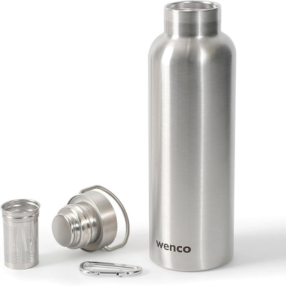 262814 - WENCO Shishe për pije prej çeliku inox, 0.75l, e izoluar, papërshkueshme nga rrjedhjet, me sitë çaji, pa BPA, argjend