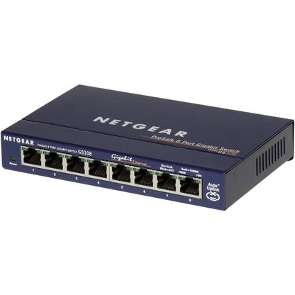 273299 - NETGEAR Ndërprerës LAN NETGEAR GS108GE, Ndërprerës Rrjeti me 8 Porta (Ndarës LAN Gigabit Switch Plug-and-Play, Shpërndarës LAN, Qendër Ethernet, Strehë Metalike pa Ventilator, ProSAFE), Blu