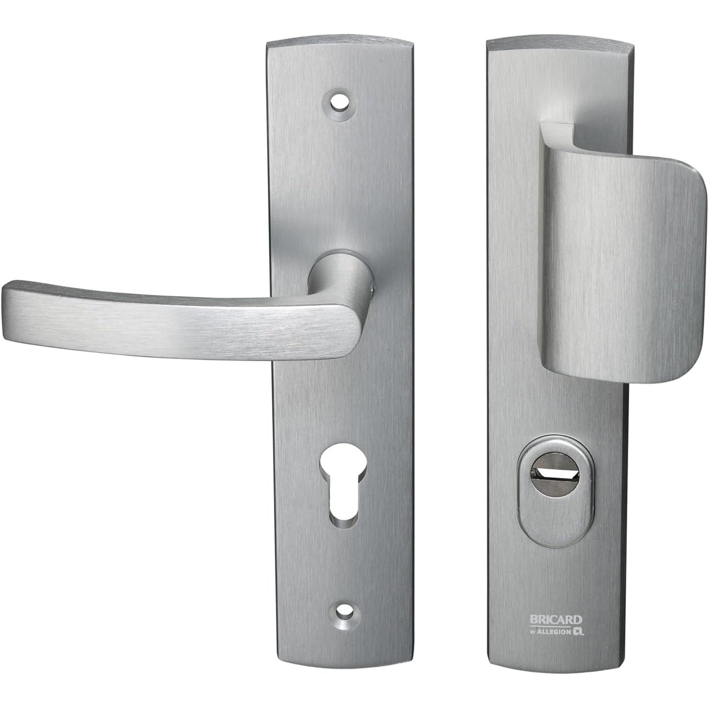 164326 - BRICARD - Set Dorezash të Mbrojtura në Pllakë EMUST, Mështetëse + Krah për Derën e Hyrjes (për Cilindër Evropian), Material: Çelik Inox, Modeli: 9920051