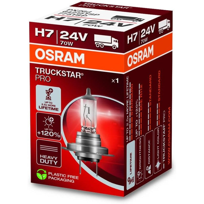 314704 - OSRAM TRUCKSTAR PRO H7, 24V, 64215TSP, llambë halogjene për header, +120% më e ndritshme, kuti (1 llambë)