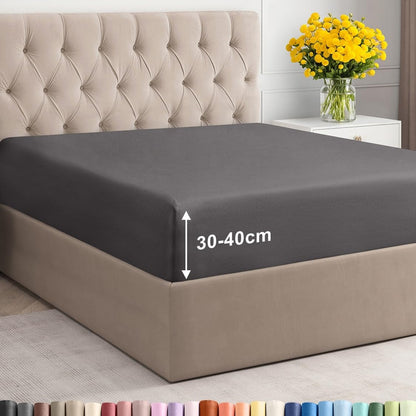 185545 - OEKO-TEX Çarçaf i Montuar 180x200cm, i Lartësuar deri në 40cm, Poliester Mikrofibr, Pa Rrudha, Rezistent ndaj Tkurrjes dhe i Qëndrueshëm ndaj Ngjyrës, Gri e Errët