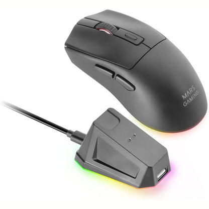 276771 - MARS GAMING MM-T3 Maus pa Tel Ultra i Lehtë, Bluetooth 5.0 + 2.4GHz + Kabllo, Sensor Optik 14400 DPI, Bazë Karikimi Magnetik RGB, Çelësa Huano, Ngjyrë e Zezë