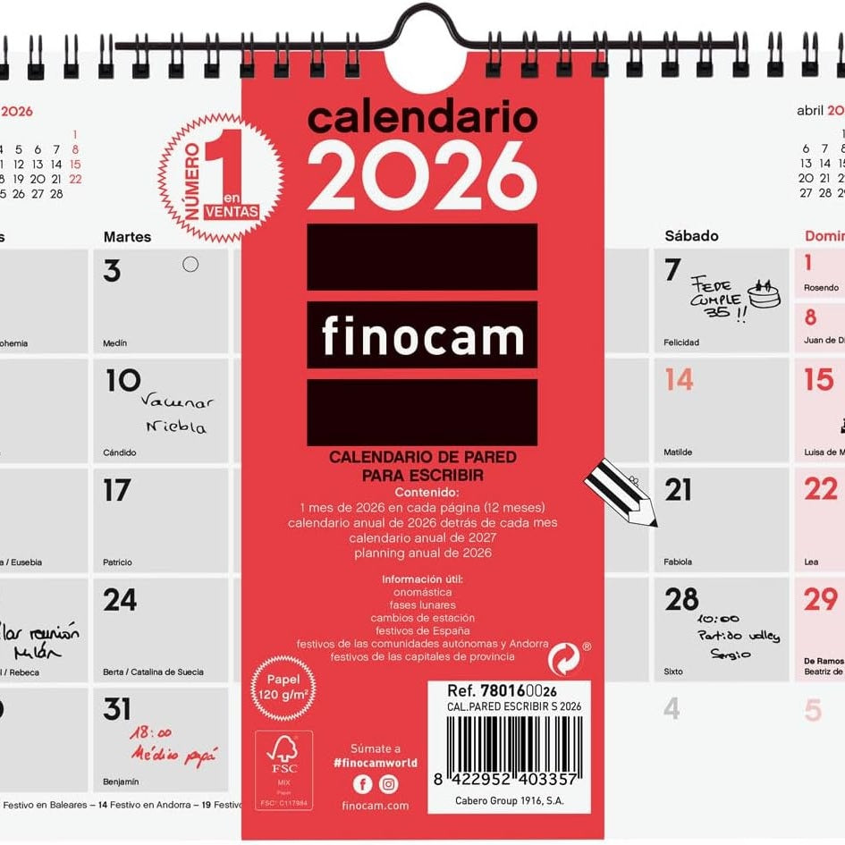 296491 - FINOCAM KALENDARI I MURIT 2026, Pamje Mujore Janar - Dhjetor, 12 muaj, Spanjisht