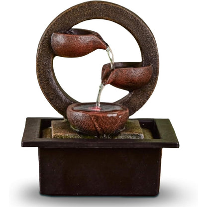 164523 - ZEN'LIGHT Shatërvan i Brendshëm Zen Terai, Dekorim Origjinal për Shtëpi, Rrjedhë Natyrale Uji me Ndriçim LED Shumëngjyrësh dhe Pompë të Heshtur, Gjatësia 17 x Gjerësia 21 x Lartësia 25 cm