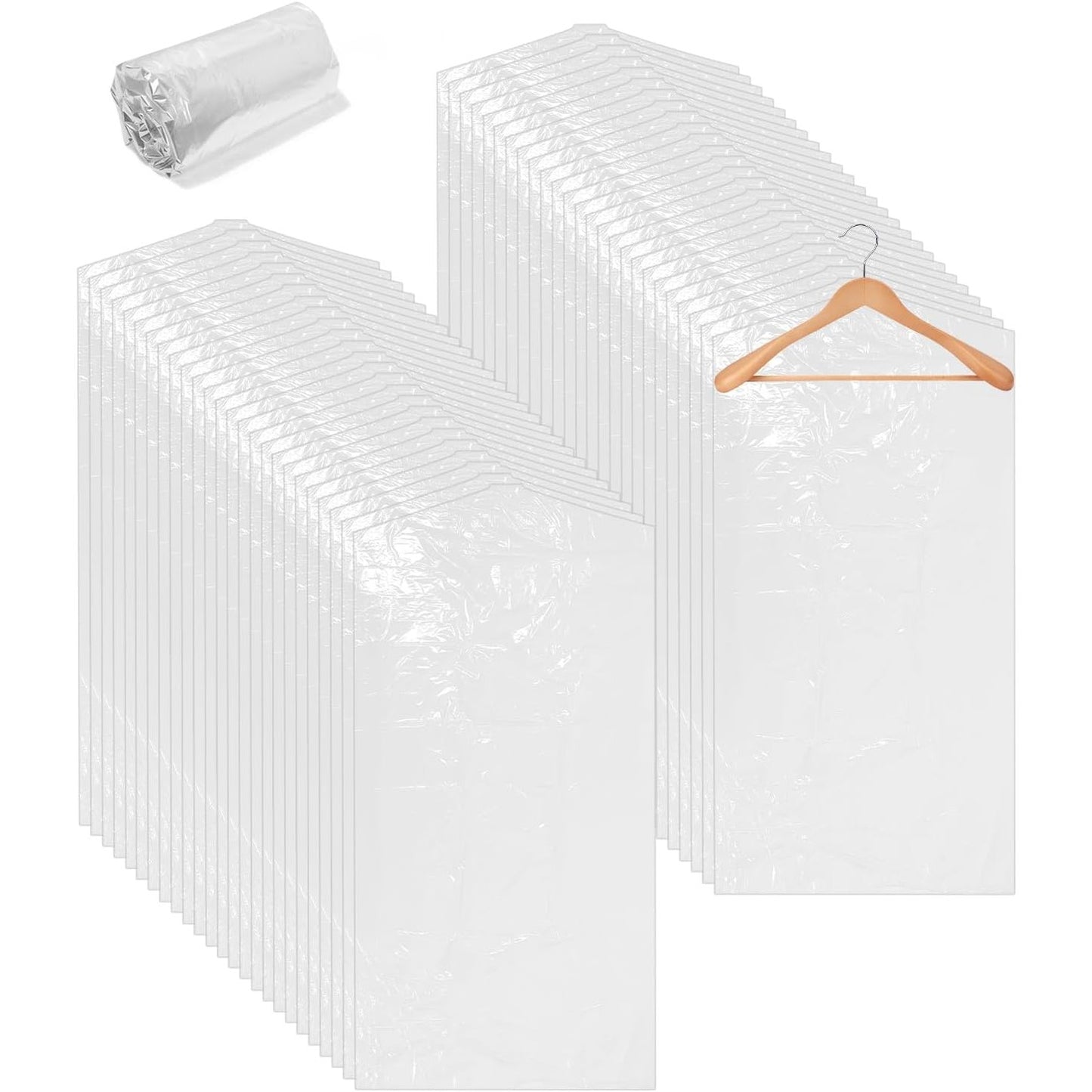 257811 - TOAREN 50 copë çanta rrobash transparente 60x120cm, plastikë rezistente ndaj pluhurit për xhaketa, fustane, këmisha