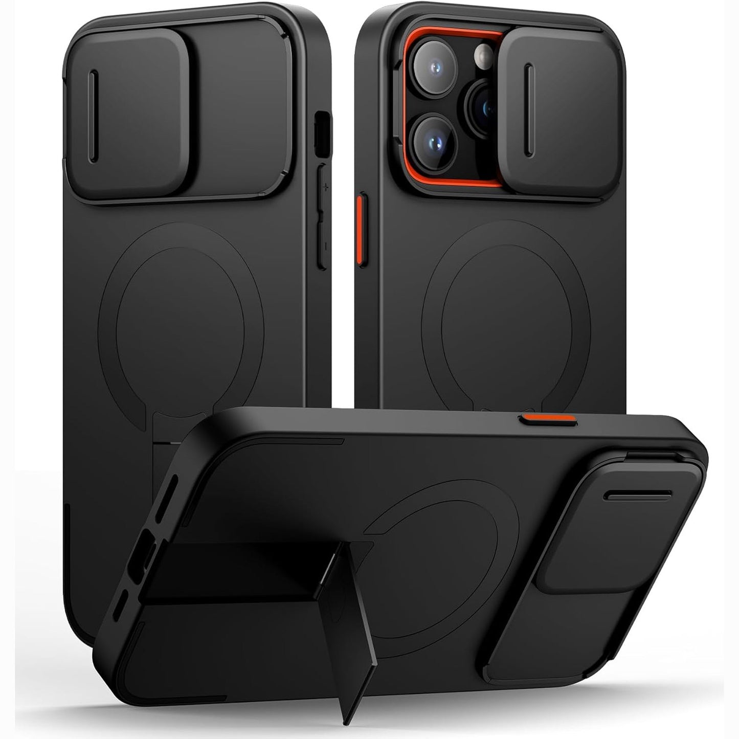 268578 - SURITCH Mbështjellëse magnetike për iPhone 14 Pro Max, Rezistente ndaj goditjeve dhe gërvishtjeve, Mbulesë kamere rrëshqitëse, Mbështetje e rregullueshme (e zezë)