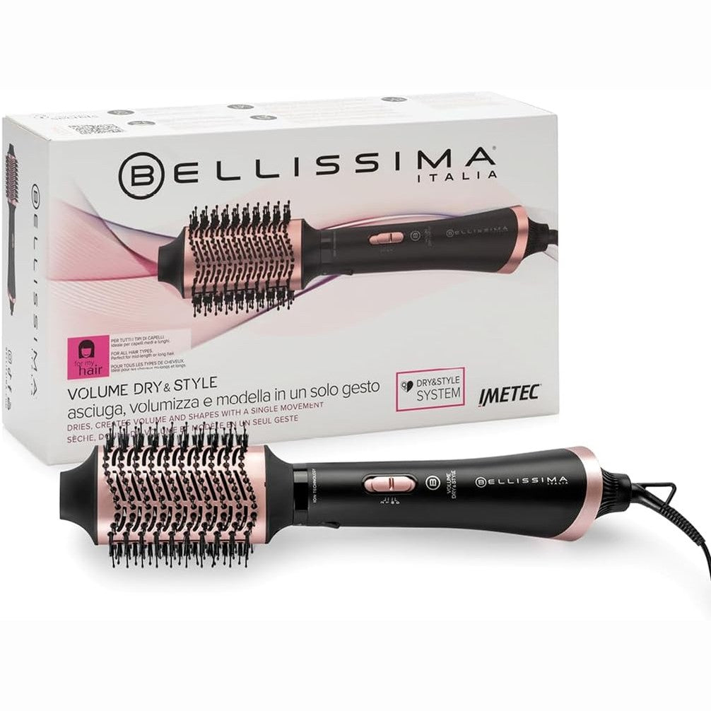 271363 - BELLISSIMA - Furçë Ajri Volum Dry&Style Volumizuese, 1000 W, Than, stilon dhe shton vëllim, jonizues dhe qeramikë për flokë të mbrojtur