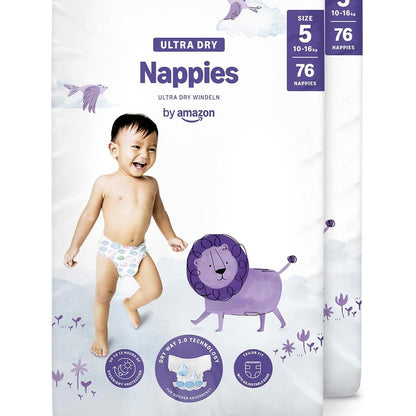 336168 - AMAZON Pelena Ultra të Thata, Madhësia 5 (10-16 kg), 152 copë (2 pako me nga 76)