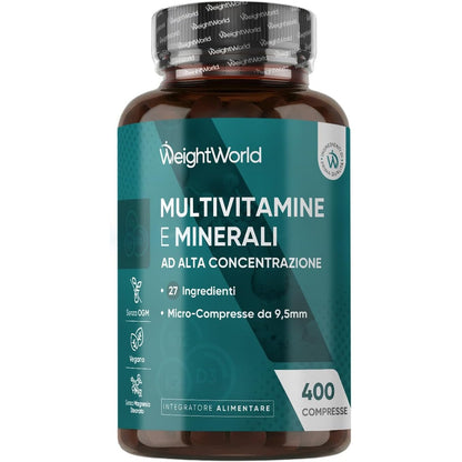 297320 - WEIGHTWORLD Tableta Multivitaminash - 400 tableta Vegane - 27 Përbërës - Me Kompleks Vitaminash B, Vitaminë C, Magnez, Kalium - Furnizim 13+ Mujor - Pa Stearat Magnezi