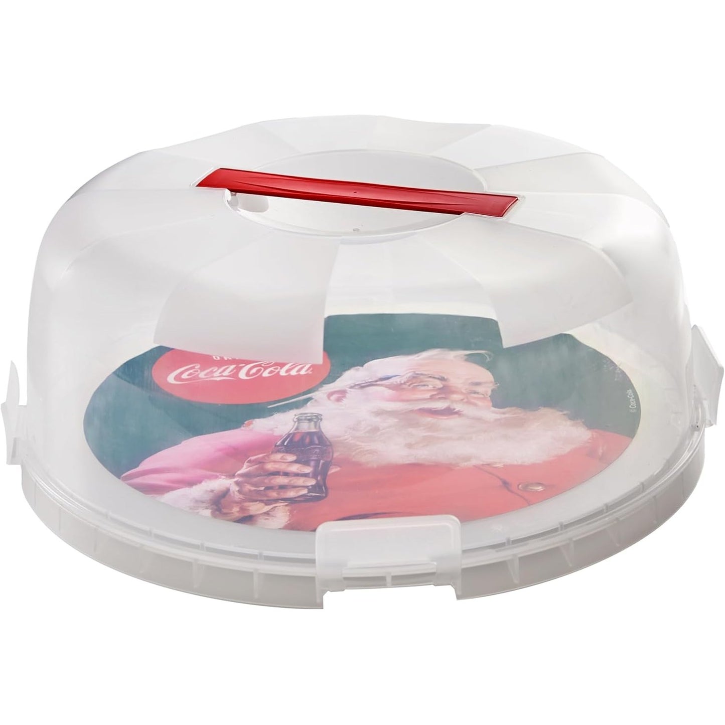 218877 - Coca-Cola Kuti Torte Snips me Kapak, Dekorim Vintage, Mbajtëse Torte me 4 Kapëse Sigurie, Diametër 28 cm, Prodhuar në Itali