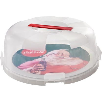 218877 - Coca-Cola Kuti Torte Snips me Kapak, Dekorim Vintage, Mbajtëse Torte me 4 Kapëse Sigurie, Diametër 28 cm, Prodhuar në Itali
