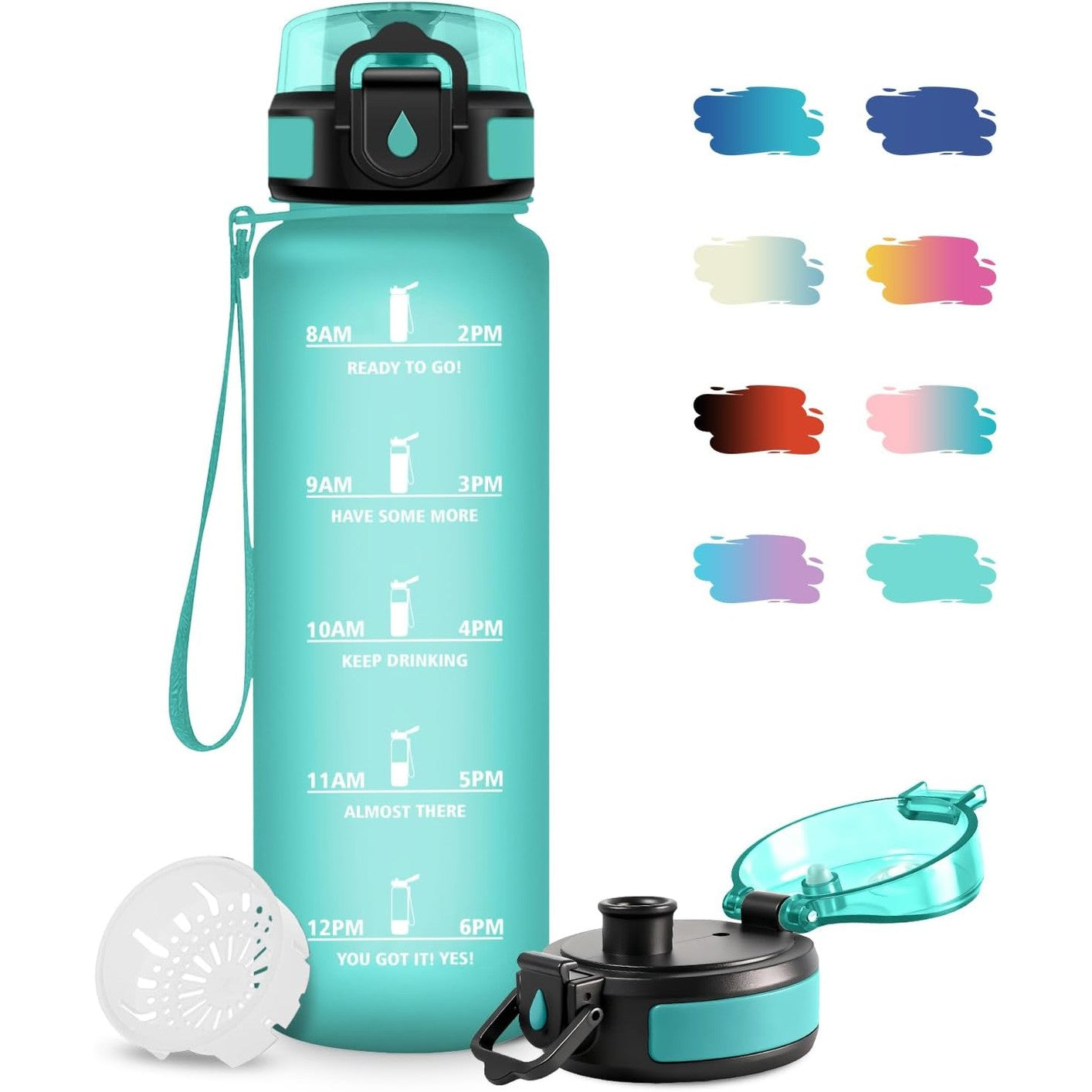 242369 - JAPORIA Shishe Uji 500ml, Kundër Rrjedhjeve, Motivues me Shënues Kohe, Përshtatshme për Pije të Gazuara, Fëmijë me Filtër, Çiklizëm, Kamping, Zyrë, Ecje në Natyrë