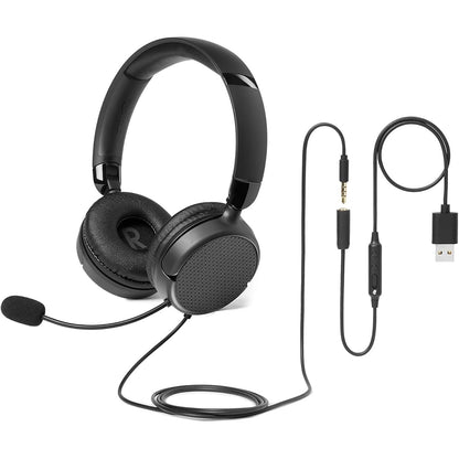 296101 - KUFJE KOMPJUTERI ME TELA AMAZON BASICS PËR NË VESH, ME MIKROFON TË RREGULLUESHËM, PORTË 3.5 MM OSE KONTROLA TË INTEGRUARA ME PORTË USB-A, TË PALOSSHME, MADHËSIA S/M, TË ZEZA