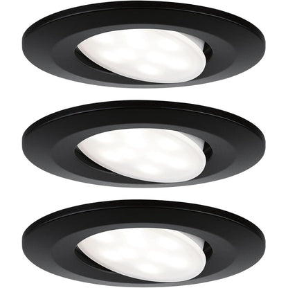 221617 - PAULMANN Llambë LED e Fundishme 99991 Calla Round Set me 3 pjesë, 3x6W IP65 e Bardhë Neutrale, me Spot të Fundishëm, Ngjyrë e Zezë Mat, Rrotulluese, Llambë Plastike e Fundishme 4000K