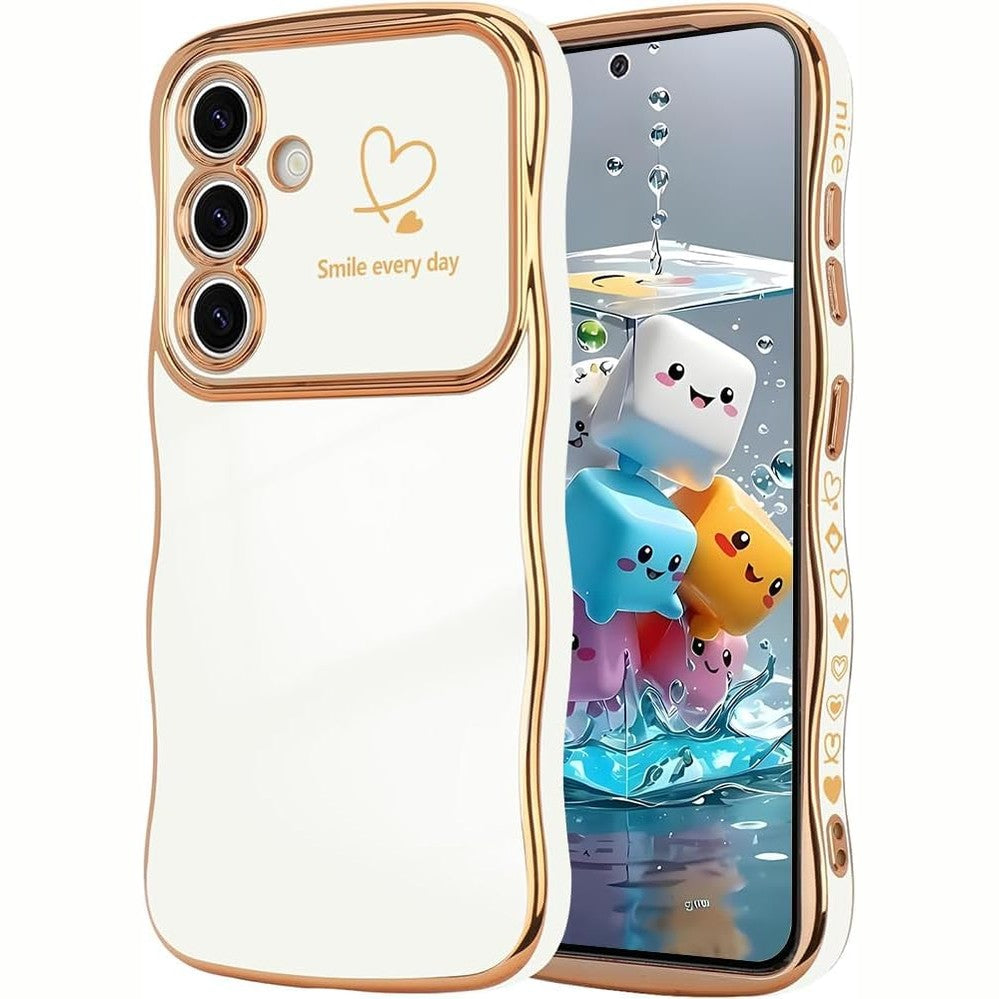 300080 - CASELOVER – Mbulesë Telefoni për Samsung Galaxy A55 5G, mbulesë në formë zemre, TPU prej silikoni, mbrojtëse për kamerën, e bardhë