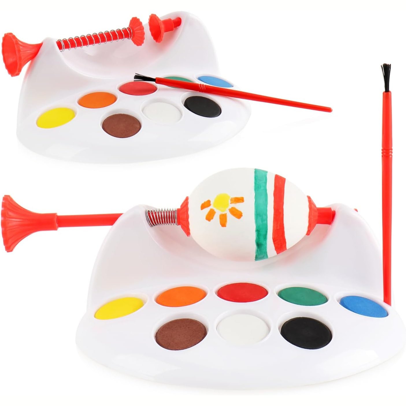 253924 - COM-FOUR® Set 2x për Pikturimin e Vezëve të Pashkëve - Makinë për Pikturimin e Vezëve me Libër Ngjyrosjeje, Furçë dhe 8 Ngjyra - Set me 6 pjesë