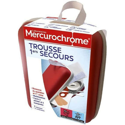 275828 - MERCUROCHROME Kompleti i Ndihmës së Parë 17 Komponentë, për lëndime të përditshme, përfshin fasha, tretësirë fiziologjike, kompresë, peceta higjienike