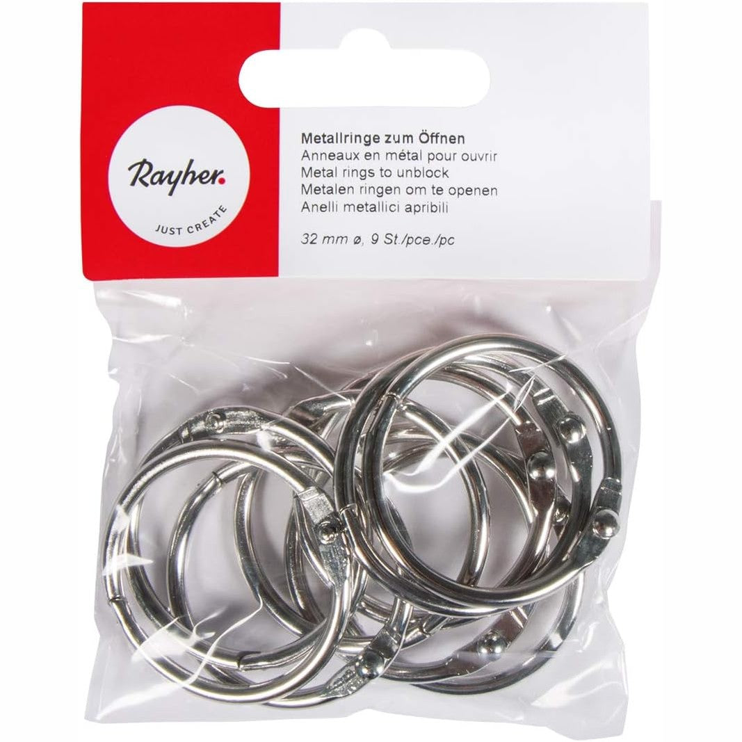 254167 - RAYHER Unaza metalike për hapje, diametër i brendshëm 32 mm, pa nikel, pako me flluska prej 9 copësh