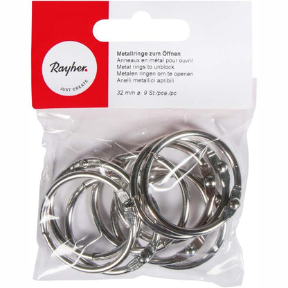254167 - RAYHER Unaza metalike për hapje, diametër i brendshëm 32 mm, pa nikel, pako me flluska prej 9 copësh
