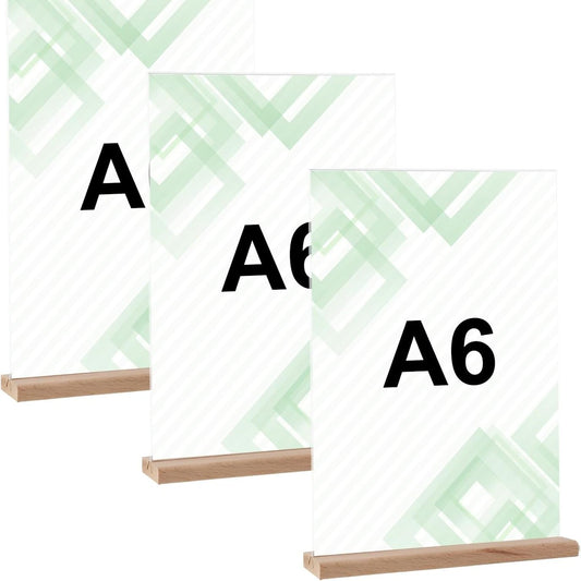 198826 - SETI prej 3 Stenda Ekspozimi për Tavolinë A6 prej Akriliku Transparent - Fortë, Kavaletet për Restorante, Dasma, Reklama, Mbajtëse Menuje dhe Posterash, Mbështetëse Pleksiglasi për Fletushka, Foto, Kartolina