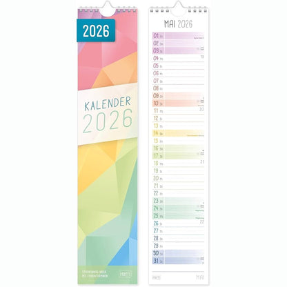 267450 - HÄFFT® Kalendari kompakt me shirita 2026, i ngushtë (9 x 30 cm), kalendar muri mujor për kuzhinë, korridor - data dhe ditëlindje të qarta, i qëndrueshëm dhe miqësor ndaj klimës