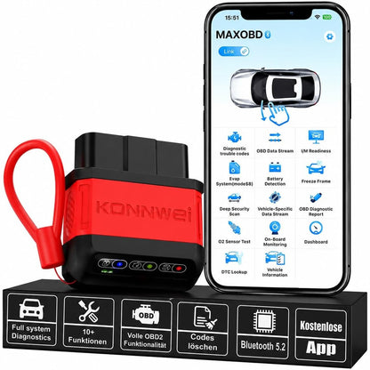 322663 - KW906 - Mjet diagnostikues OBD2 Bluetooth 5.2, Skaner makinash, Lexon dhe Pastron Kodet e Defekteve, i pajtueshëm me iOS dhe Android