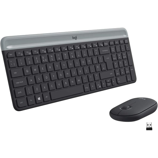 189104 - LOGITECH Kombinim i Tastierës dhe Mausit pa Tel MK470, Përshtatshmëri me Windows, 2.4 GHz me Marrës USB, Ultra i Hollë, Jetëgjatësi Baterie, Maus Optik, Tastierë Franceze AZERTY - Ngjyrë e Zezë
