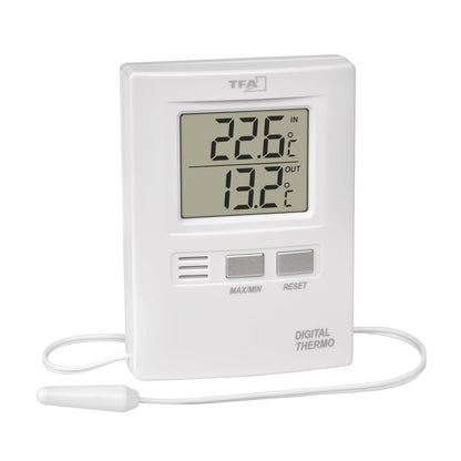 322679 - TFA DOSTMANN - Termometër dixhital për ambiente të brendshme/të jashtme, Gjatësi 62 x Gjerësi 20 (55) x Lartësi 85 mm, i bardhë