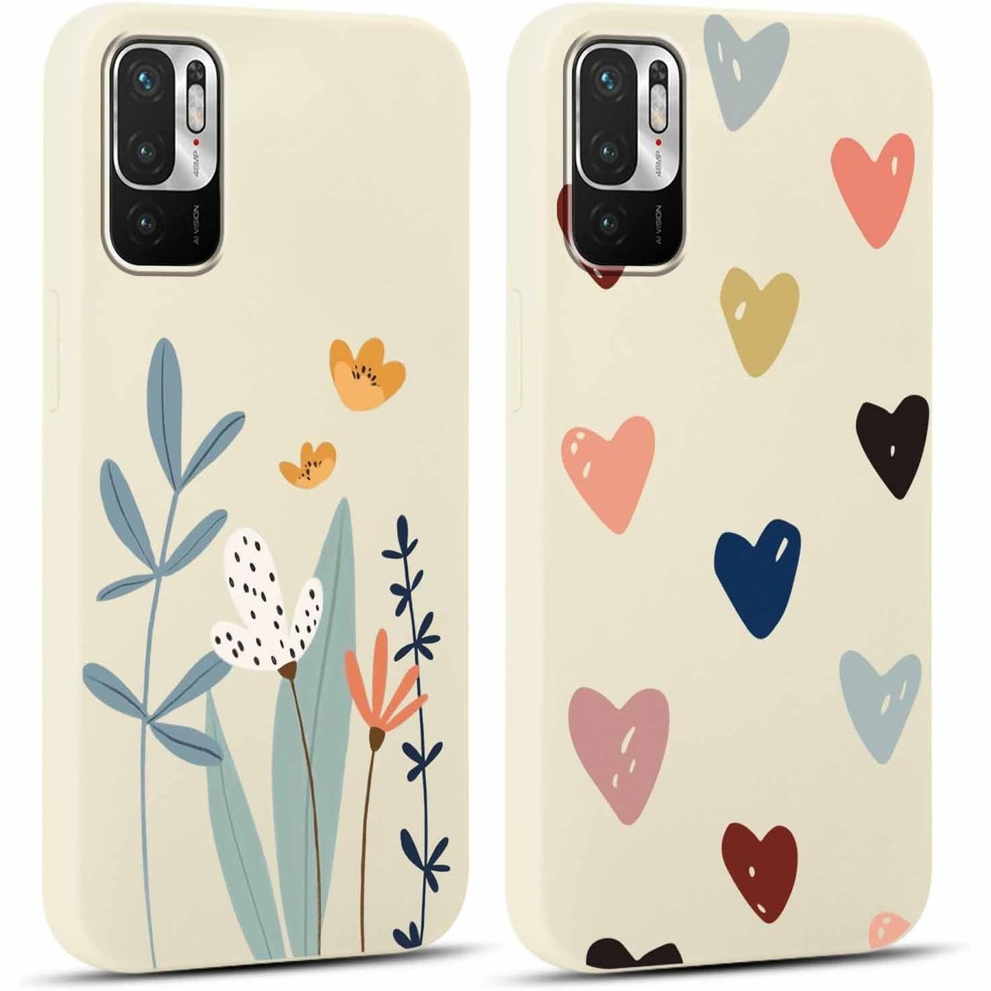 267089 - Yoedge Mbështjellëse telefoni 2 copë për Xiaomi Redmi Note 10 / Note 10T 5G, me motive lulesh transparente 6.5", silikon i butë, transparent, mbrojtës ndaj goditjeve