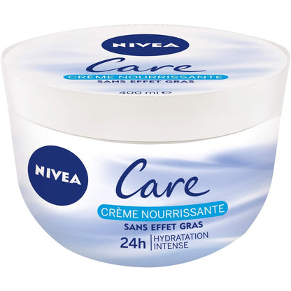 318009 - 2x NIVEA Care Krem ushqyes për trupin dhe fytyrën, Hidratim intensiv 24h, Hydro-dyllë dhe gjalpë shea, Teksturë e lehtë, jo-yndyrore, 400 ml