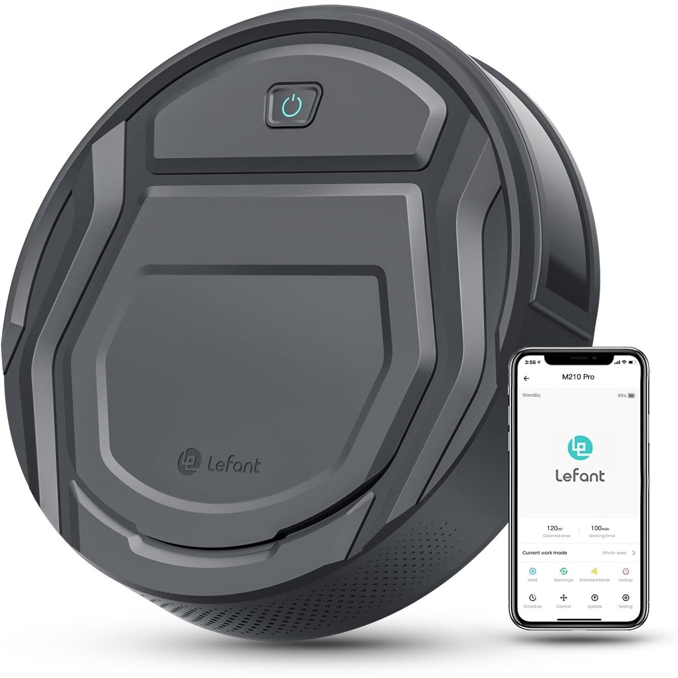183072 - LEFANT, Fshesa Robotike e Hollë me WiFi/Bluetooth/Alexa/Aplikacion, M210P, Karikim Automatik, Kohëzgjatje Pune 120-Minuta, 6 Mënyra Pastrimi, Ideale për Qime Kafshësh Shtëpiake dhe Dysheme të Forta