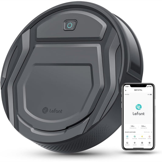 183072 - LEFANT, Fshesa Robotike e Hollë me WiFi/Bluetooth/Alexa/Aplikacion, M210P, Karikim Automatik, Kohëzgjatje Pune 120-Minuta, 6 Mënyra Pastrimi, Ideale për Qime Kafshësh Shtëpiake dhe Dysheme të Forta