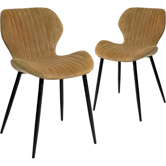 159482 - CANGLONG 2 Karrige Tavoline  Moderne, Të Veshura me Tapiceri prej Kadife, për Kuzhinë, Dhomë Ngrënieje dhe Dhomë Ndenjeje, me Këmbë Metalike të Zeza, Ngjyra Kafe