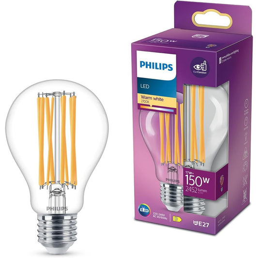 206429 - PHILIPS - Llambë LED ekuivalente 150W, Materiali: Qelqi, Standarde: E27, Temperatura e ngjyrës: 2700 Kelvin, Dritë e ngrohtë e bardhë, e tejdukshme, pa errësim