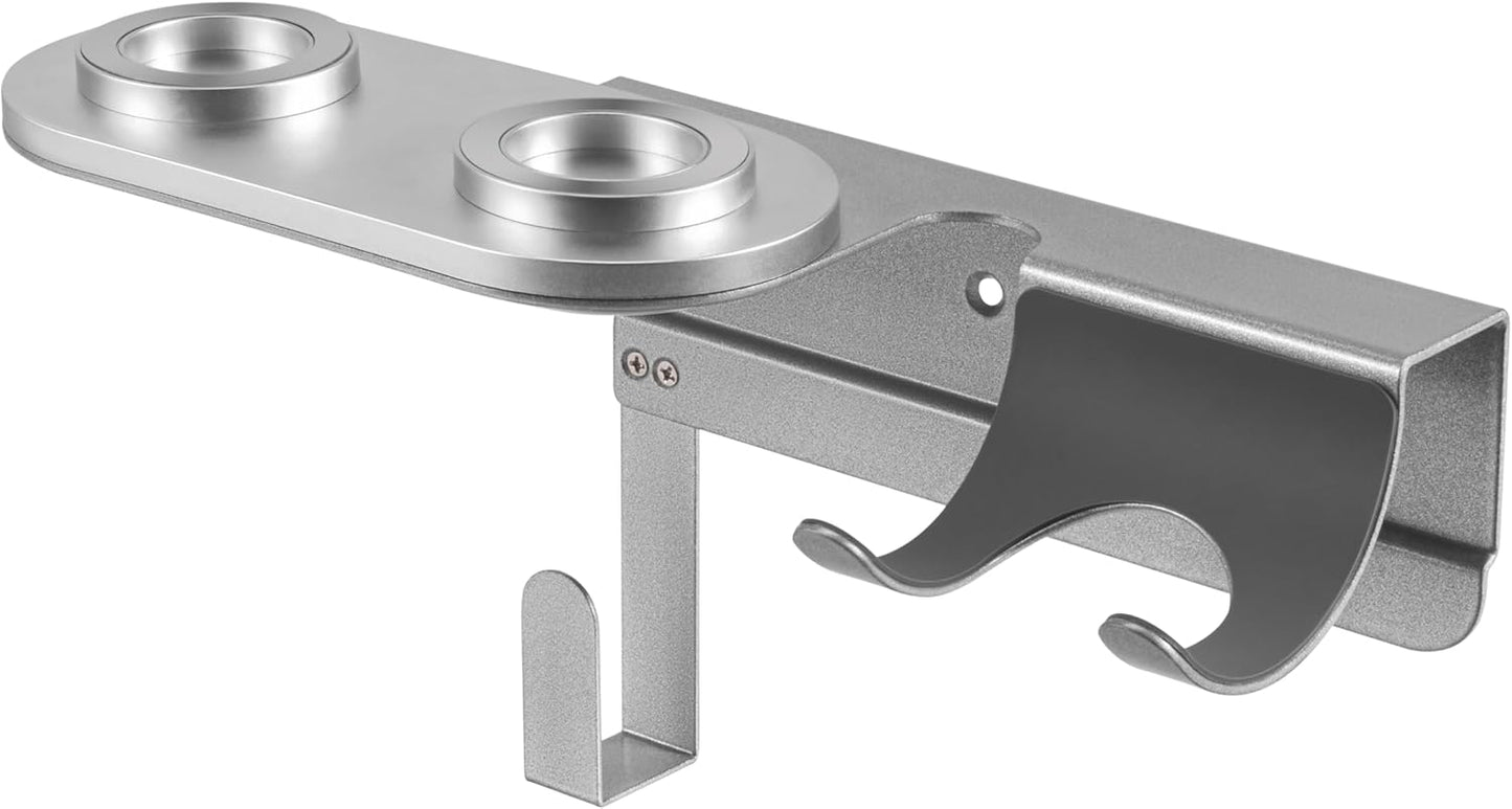 256049 - PUREMOUNTS Montim në mur për tharëse flokësh, kompatibil me Dyson® Supersonic, lidhje magnetike, menaxhim kabllosh, kapacitet ngarkese deri në 5 kg, jastëkë silikoni, ngjyra: gri metalike