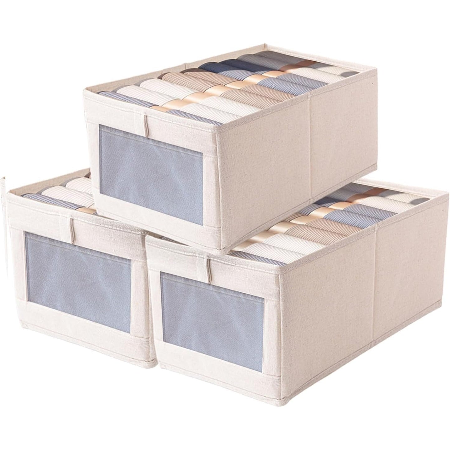168588 - SOSAYET - Set me 3 Kuti për Ruajtje Dollapësh, Kube të Palosshme prej Pëlhure me Dritare Transparente, për Çarçafë, Lodra, Rroba, Libra