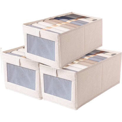 168588 - SOSAYET - Set me 3 Kuti për Ruajtje Dollapësh, Kube të Palosshme prej Pëlhure me Dritare Transparente, për Çarçafë, Lodra, Rroba, Libra