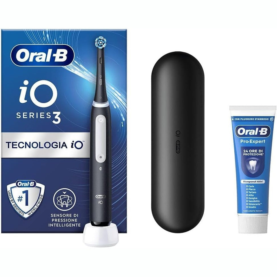 271038 - ORAL-B Furçë dhëmbësh elektrike e rikarikueshme iO 3, e zezë, me 1 kokë zëvendësuese, çantë udhëtimi + 1 pastë dhëmbësh profesionale