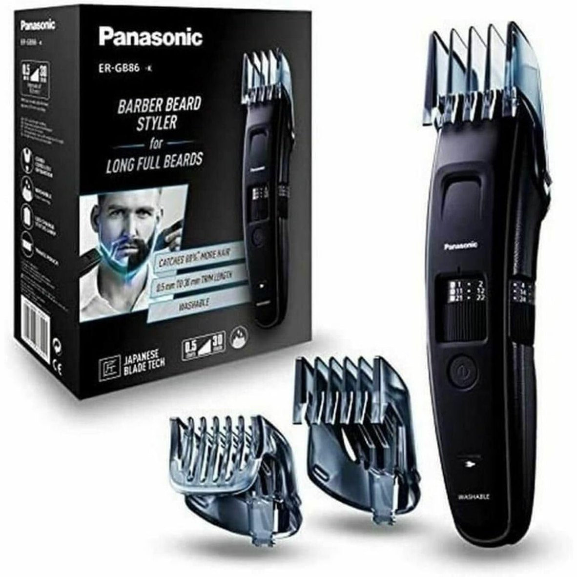 271113 - PANASONIC ER-GB86-K503 Makinë prerëse për mjekër, e rregullueshme nga 1 deri në 30 mm, e larëshme, teh japonez, ngjyrë e zezë