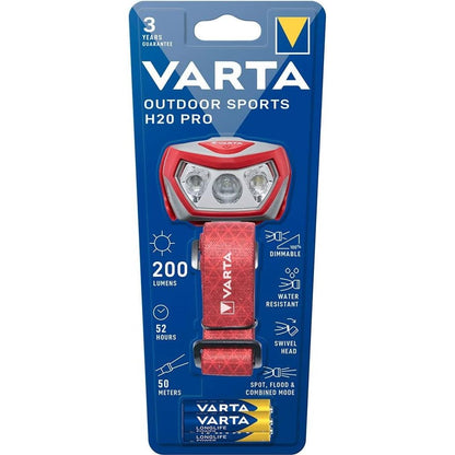 223549 - VARTA Llambë ballore LED H20 Pro, me 3 bateri AAA, tre modalitete drite, rezistente ndaj spërkatjeve, me kokë rrotulluese, e kuqe
