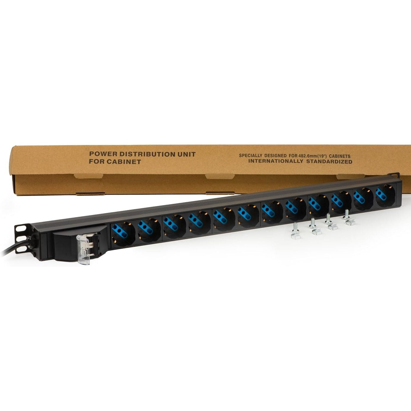 273192 - Link Shirit elektrik universal vertikal me 12 porta LK10057 për kabinete raftesh me ndërprerës qarku dhe kabllo 1.75m 16A, kornizë metalike, dimensione 65x6x6cm. Penda të kthyeshme.