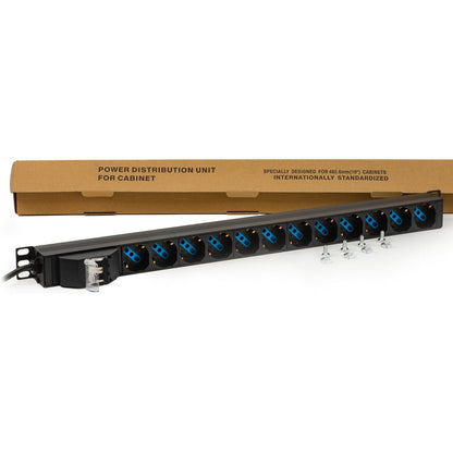 273192 - Link Shirit elektrik universal vertikal me 12 porta LK10057 për kabinete raftesh me ndërprerës qarku dhe kabllo 1.75m 16A, kornizë metalike, dimensione 65x6x6cm. Penda të kthyeshme.