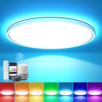 246161 - EASY EAGLE Dritë tavani LED 28W RGB, e pajtueshme me Alexa dhe Google Home, Dritë tavani me errësim, 30CM e bardhë
