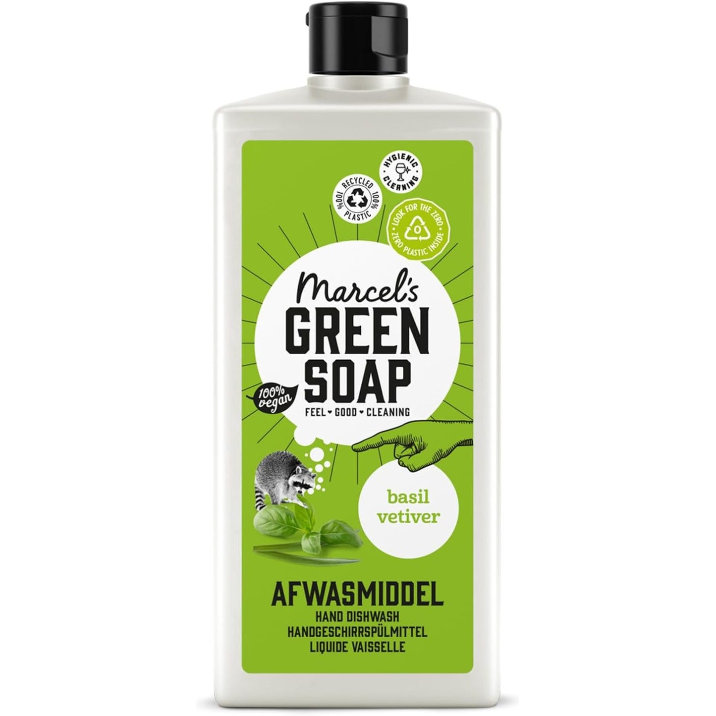 319133 - MARCEL'S Sapun i Gjelbër - Lëng për Larjen e Enëve me Borzilok dhe Vetiver - Formulë pa Mikroplastikë - Vegan - Shishe e Bërë nga 100% Plastikë e Ricikluar - Mund të Mbushet - 500 ml
