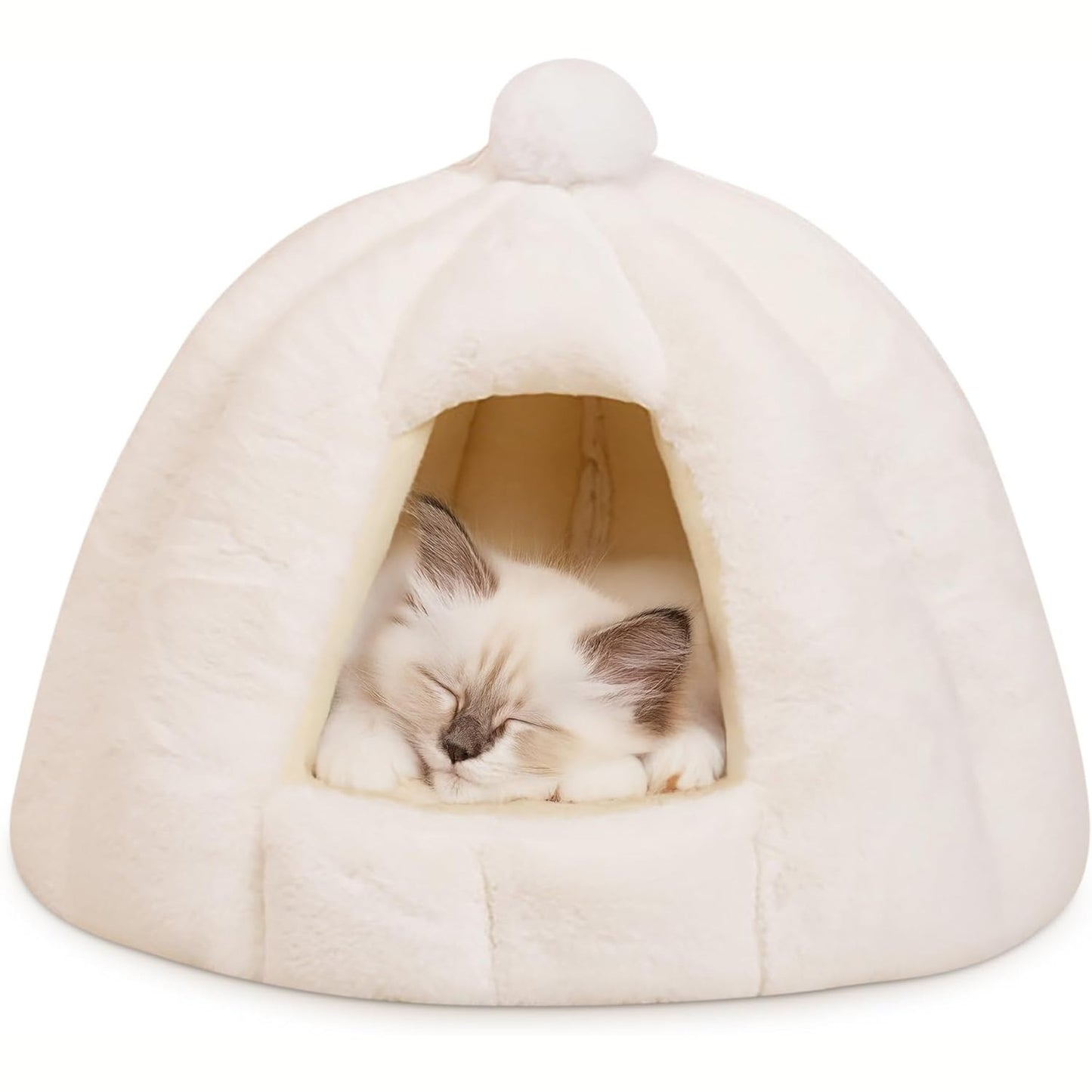 221427 - ALLSOPETS Shtrat shpelle për mace dhe qen, Igloo e brendshme me jastëk të lëvizshëm dhe të larëshëm, për kafshë shtëpiake të vogla dhe të mesme (Borëbardha, M)