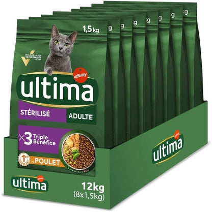255208 - ULTIMA Ushqim për mace të sterilizuara Adult me pulë - Pako 8 x 1.5 kg