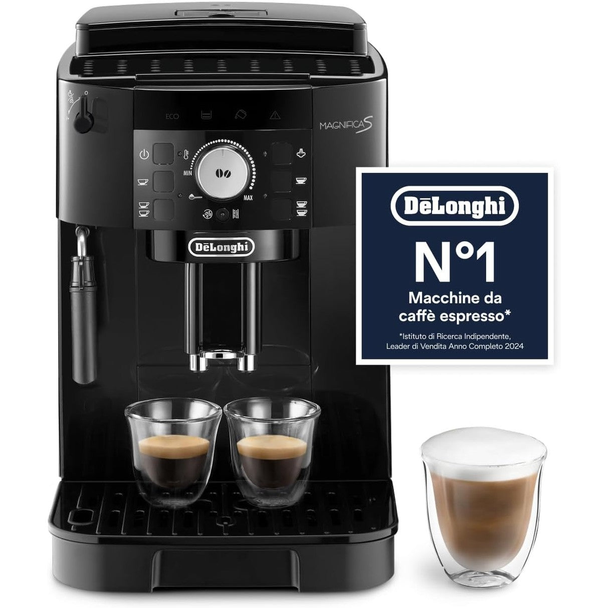 166711 - DE'LONGHI - Magnifica S ECAM11.112.B, Makinë Kafeje Automatike dhe Kapuçino, me Shkumëzues Manual Qumështi, Panel Kontrolli me Butona, Ngjyra e Zezë