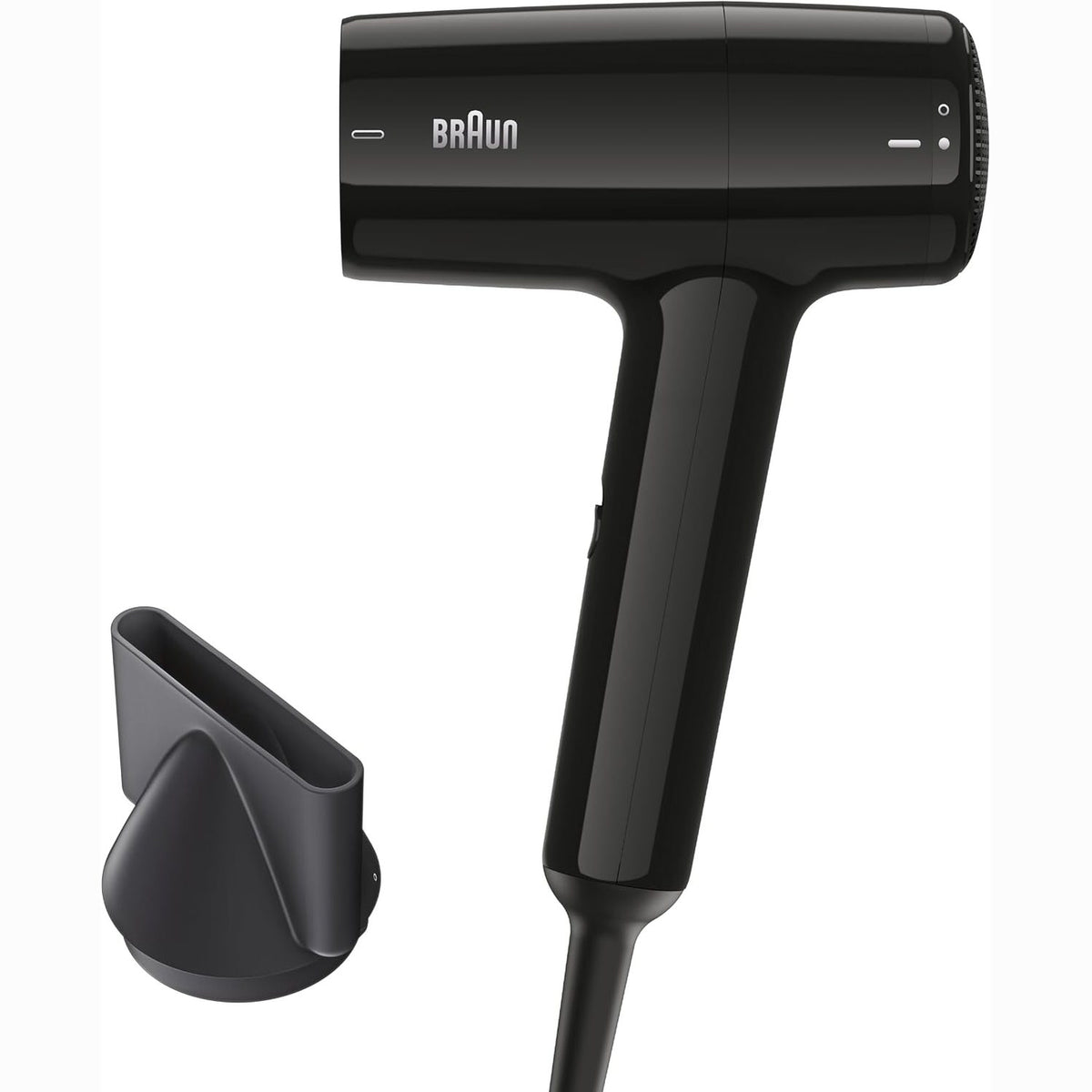 297120 - BRAUN Tharëse flokësh HD1.5, motor 1800W, 3 cilësime temperature/shpejtësie, ngjyrë e zezë me shkëlqim, model BRHD150E